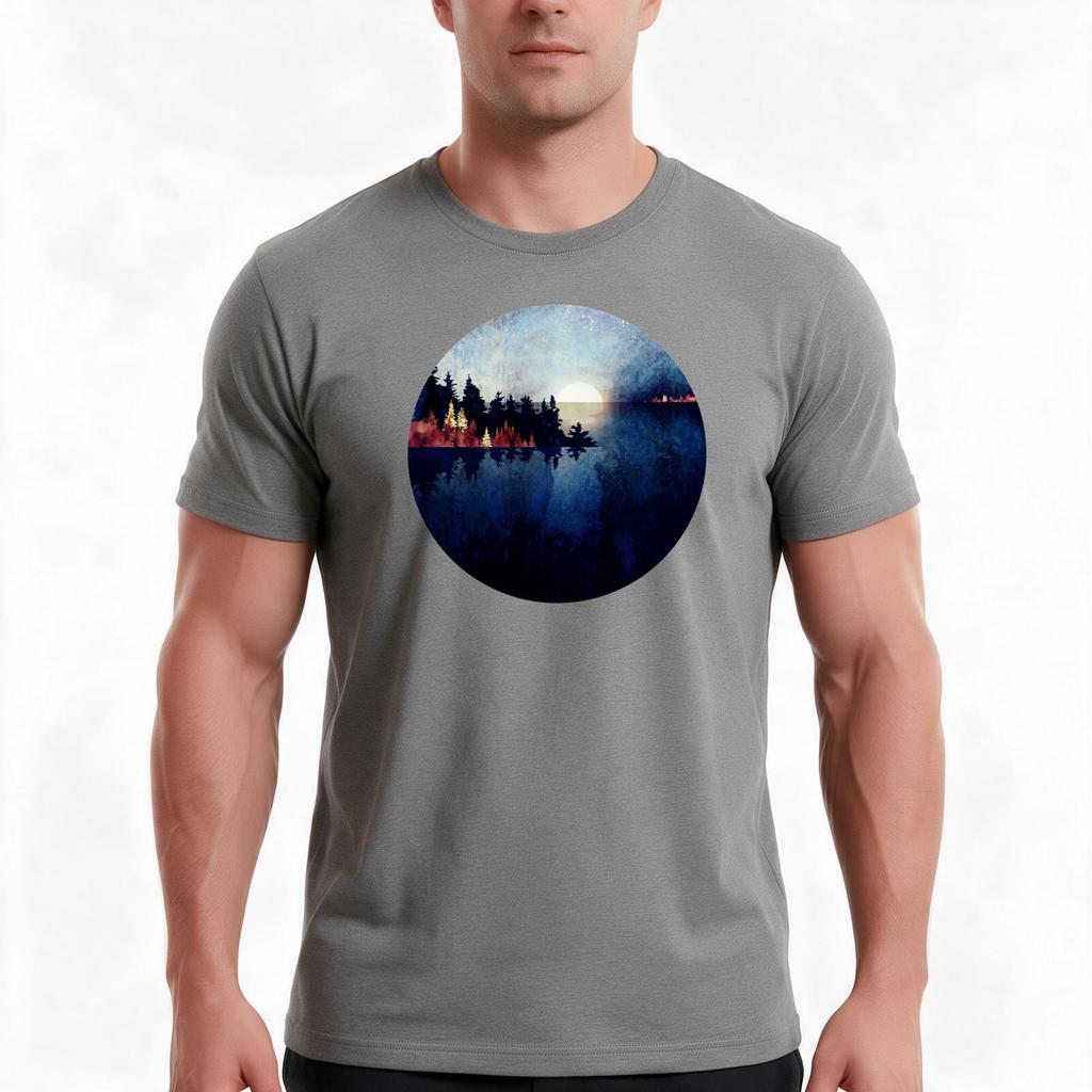 Autumn Moon Reflection Tshirt Summer Casual Cotton Tee Oversized Streetwear Tops Vintage Graphic Print Unisex Unisex Unisex