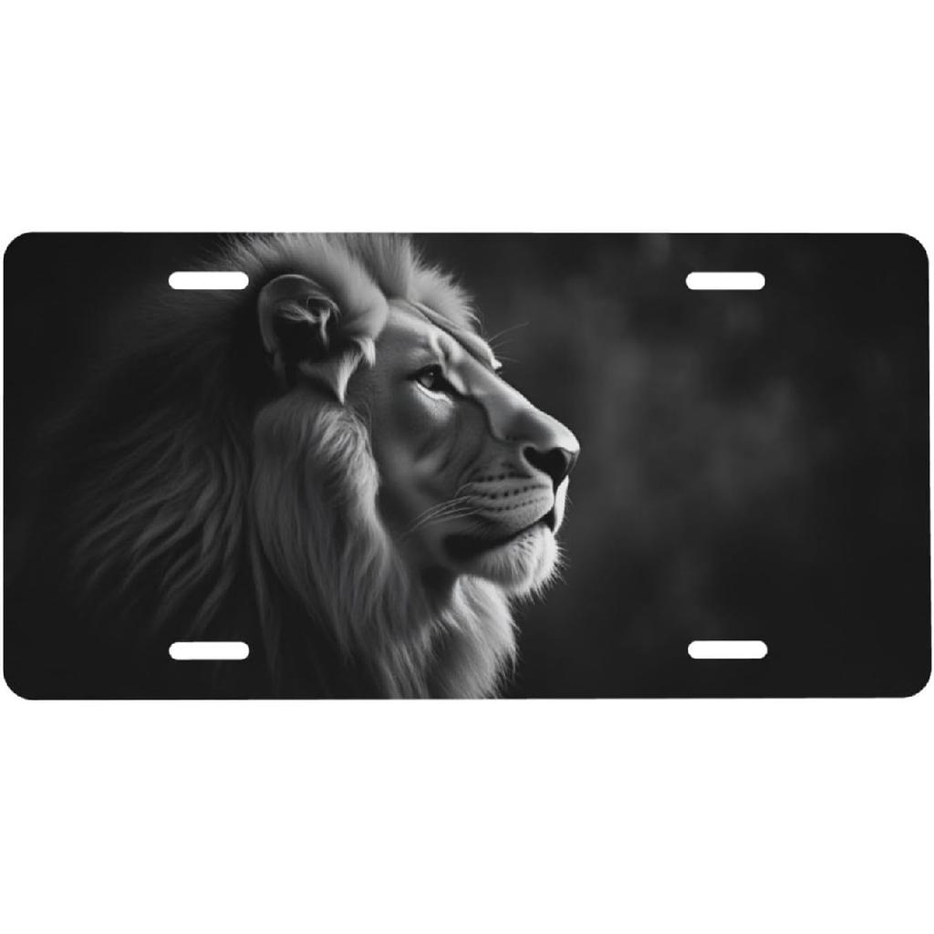 Front License Plate Cover – Aluminum Metal Car Accessory, Rust-Proof Novelty Vanity Tag Decor for Men & Women, 6x12 with 4 Holes - 028 Lion