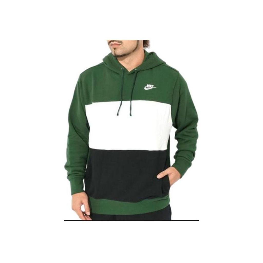 Nike Club+ Color Block Hooded Fleece Jacket Men Fir Green White FB7416-323