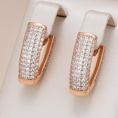 Trendy Rose Gold Color V Shape Hoop Earrings For Women Luxury Full Natural Zircon Accessories Vintage Bride Jewelry