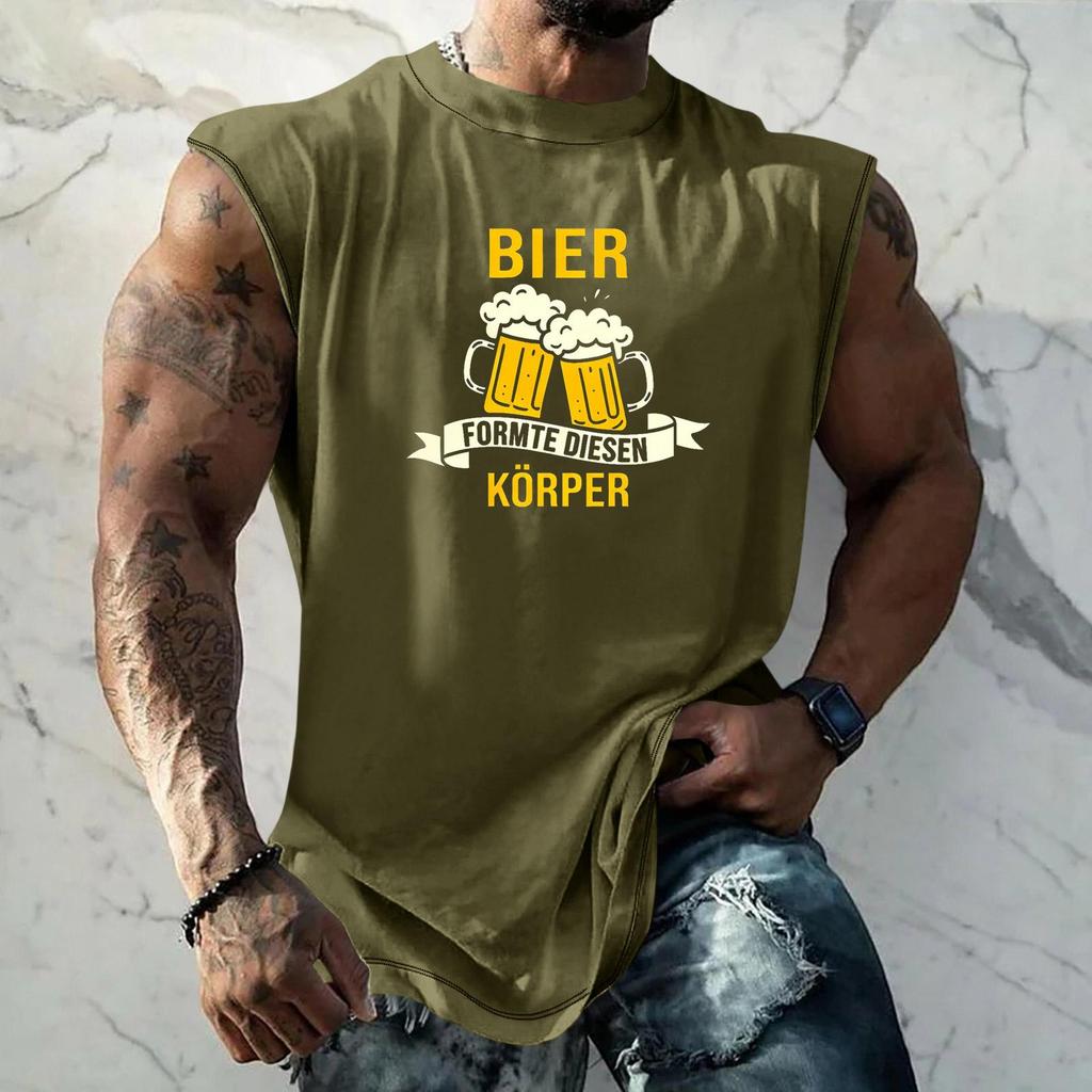 Men Sleeveless Tank Top Loose Fit Casual Streetwear Beer Festival Graphic Printed Muscle Shirt Summer Vacation Workout Gym Vest