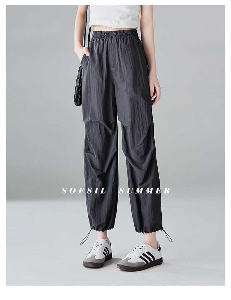 Drawstring pleated workwear, wind tied leg pants, women's 2025 summer thin, loose, versatile, slimming casual pants