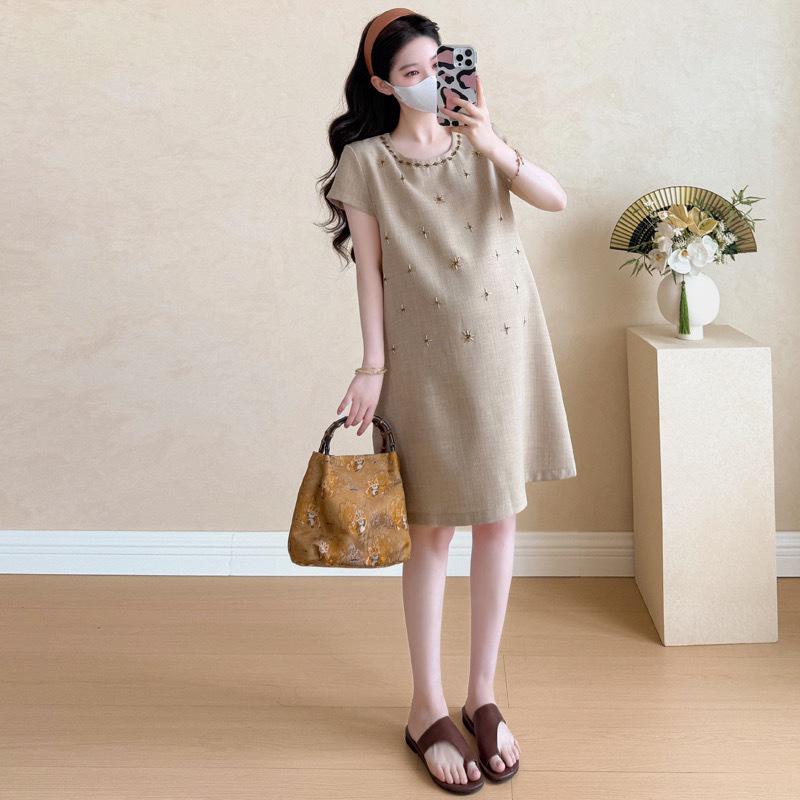 2026 Summer Petite High-End Beaded Maternity Dress 2XL