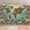 2D Medieval Castle Old Sailboat World Map Background for Geography Classroom Decoration