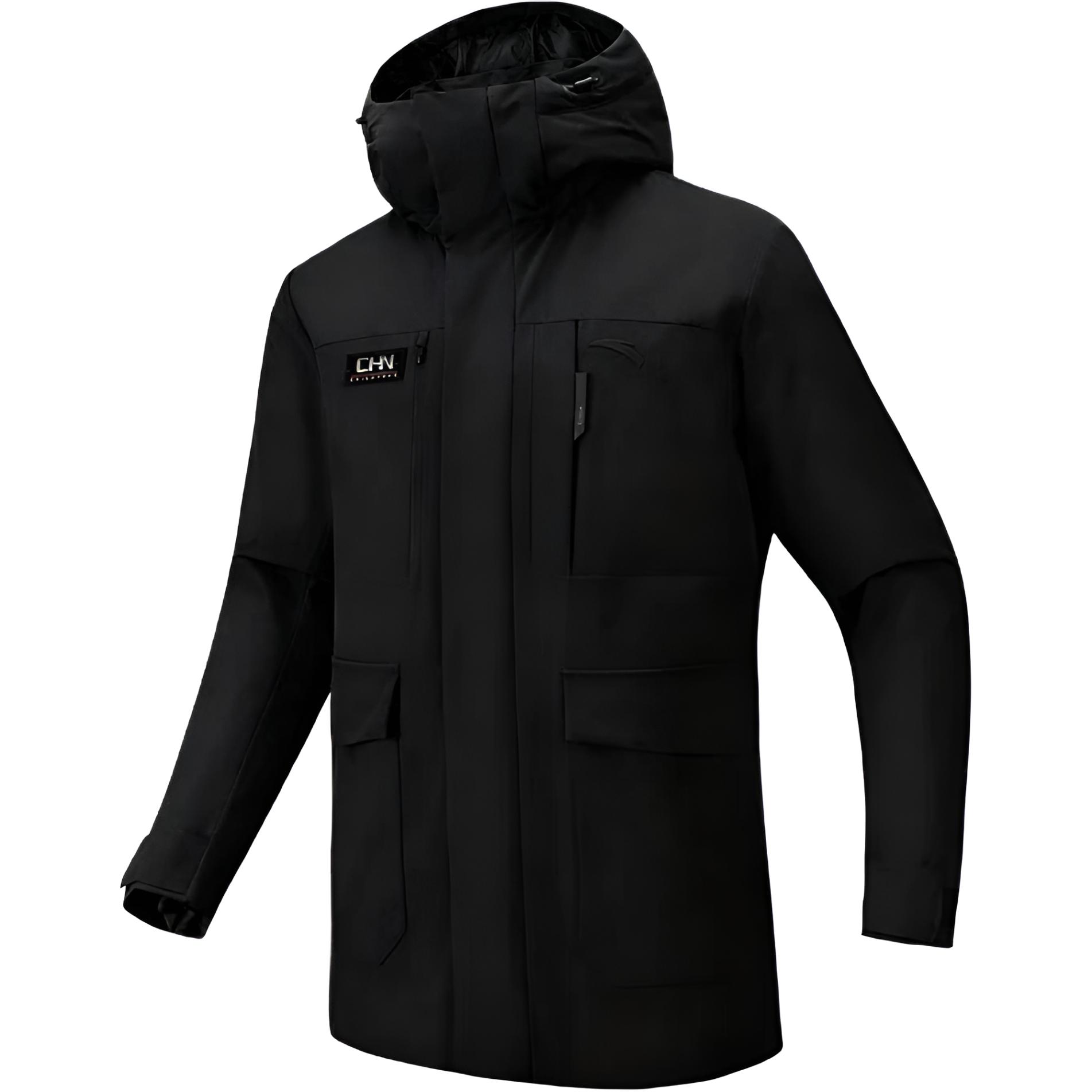 Anta Chn Комплексная серия тренировок Тепло- и влагостойкая Базовая черная пуховая куртка средней длины Мужская верхняя одежда 152617907-3