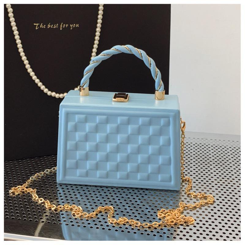 Simple bag Women's hand bag Box bag Delicate plaid chain Crossbody handbag