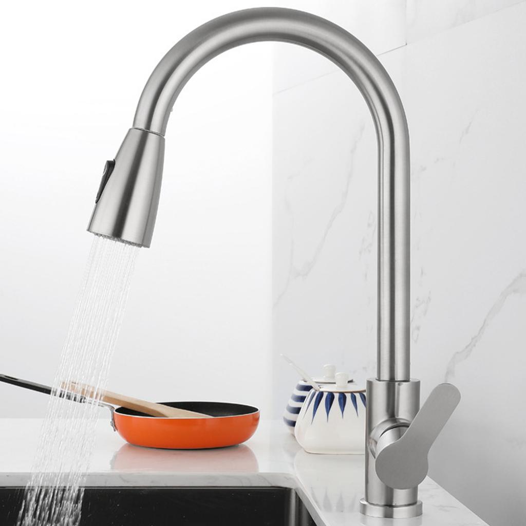 Kitchen Faucet with Pull Down Sprayer Stainless Steel Dual Water Outlet Single Handle Pull Out