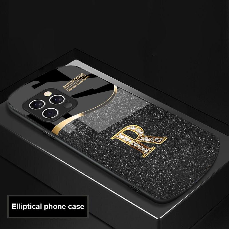 Two Tone Gradient R Letter For IPhone 16 Pro Max 15 Pro 14 13 12 Mini 11 XS Max XR 7 8 Plu SE 2022 Elliptical Glass Phone Case