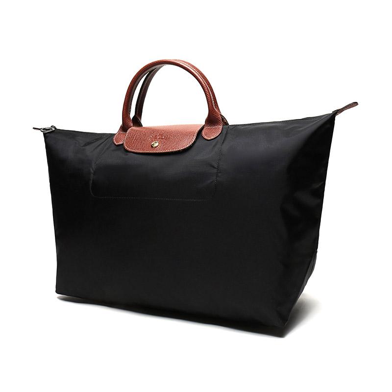 Longchamp Borsa da Viaggio Tote Grande Pliage 45 Originale Tela in Poliammide Riciclato e Pelle di Mucca Borsa Tote da Donna Nera 1624089001