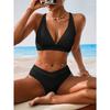 Sexy High Waist Bikini Set 2025 Women V Neck Ribbed Push Up Two Piece Swimsuit Summer Bathing Suit Holiday Swimwear Biquini