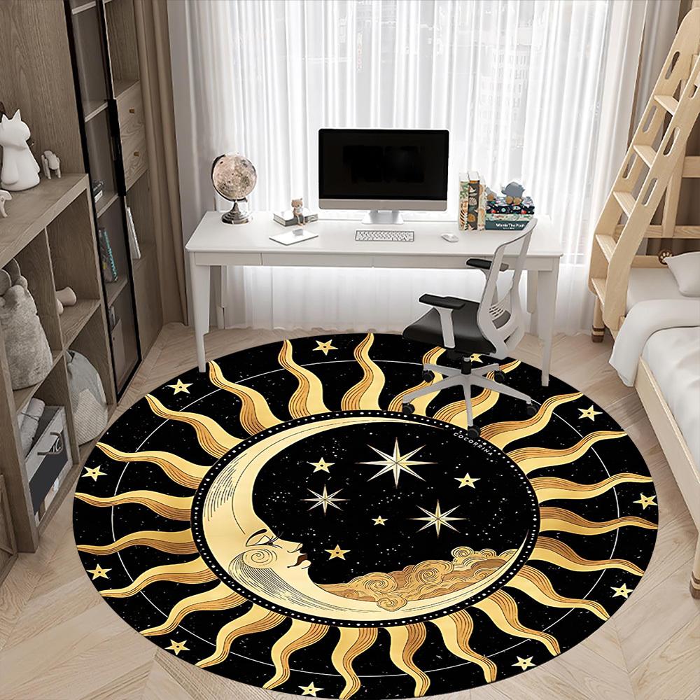 1PC Celestial Pattern Office Round Area Rug, Mat Suitable For Office, Under Office Chairs Bedroom Living Room Home Decor, Room Deco