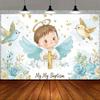 2D Soft Watercolor Floral Backdrop for Baby Shower, Angel & Cross Themed Ceremonies