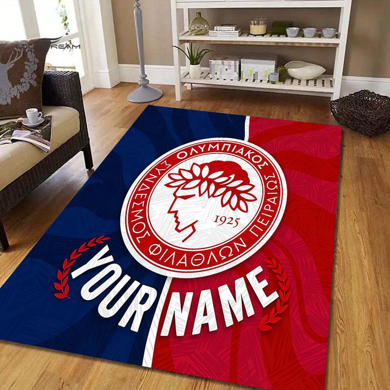 Custom Name Olympiacos Flannel Pattern Square Carpet,Area Rug,Carpet Rug for Living Room Bedroom Sofa Playroom Decor,Non-slip Floor Mat