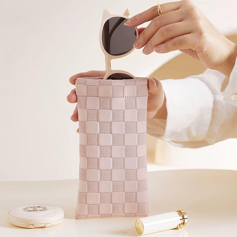 

Sunglasses Pouch PU Leather Glasses Bag Plaid Sunglasses Eyeglass Bag Female чёрный