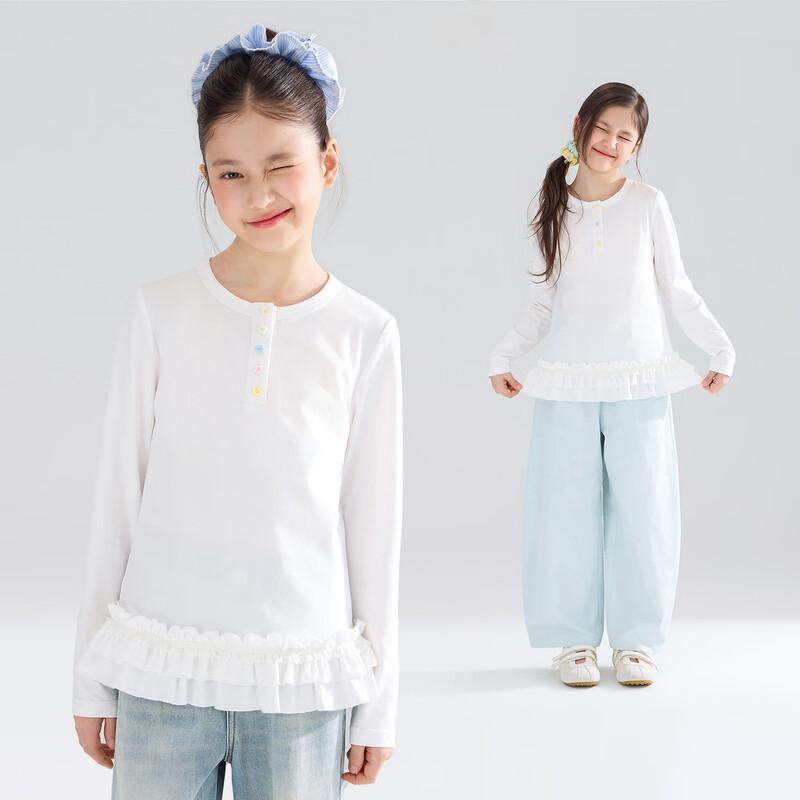 Mucmukn Girls  Lyocell Cotton Henley T-Shirt with Lace Trim 130CM