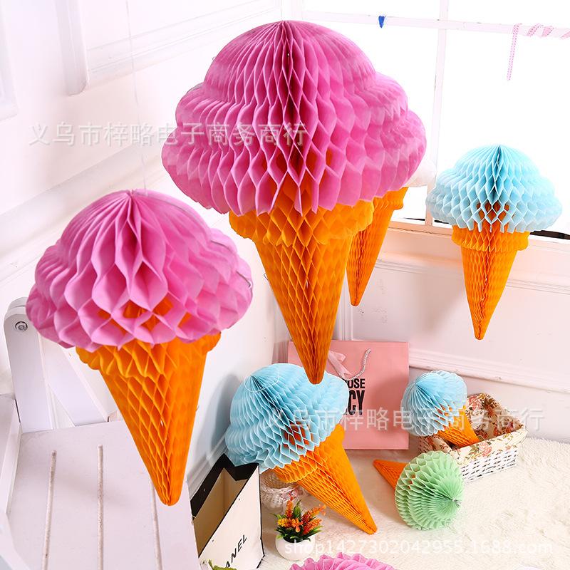 1PC Birthday Party Supplies Colored Ice Cream Honeycomb Ball Shopping Mall Window 61 School Decoration Paper Ice Cream