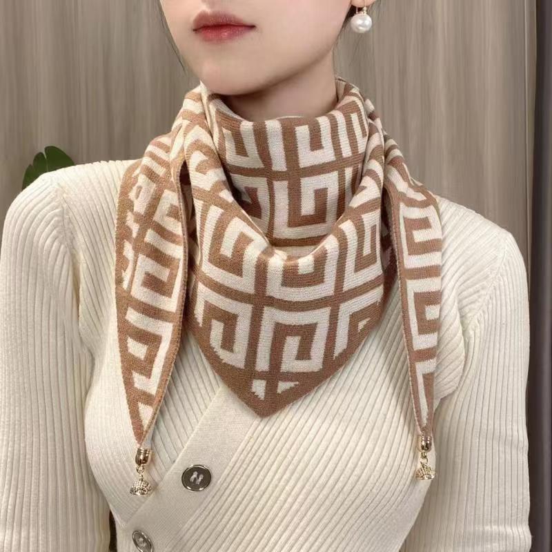 Milan's Two-tone Knitted Triangle Scarf with Decorative Ends