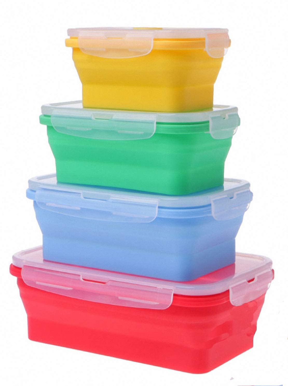

Silicone Folding Bento Storage Lunch Food Container Box for Microwave, Freezer, Dishwasher Safe, BPA Free, Set of 4