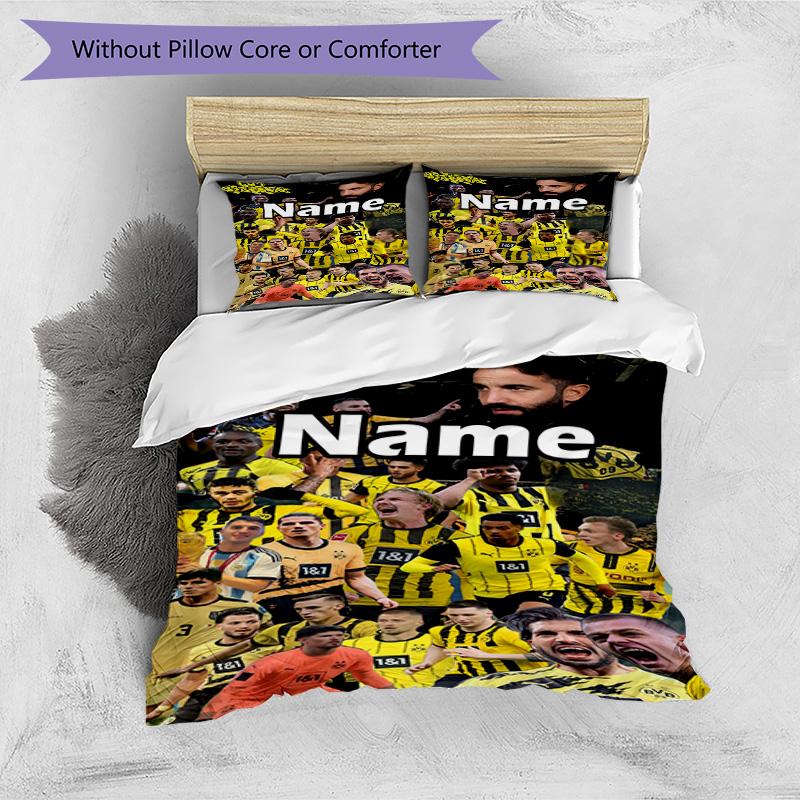 3pcs Duvet Cover Set (1*Duvet Cover + 2*Pillowcase, Without Core), Custom Name Borussia Dortmund Pattern Bedding Set, Home Bedroom Decor Gift