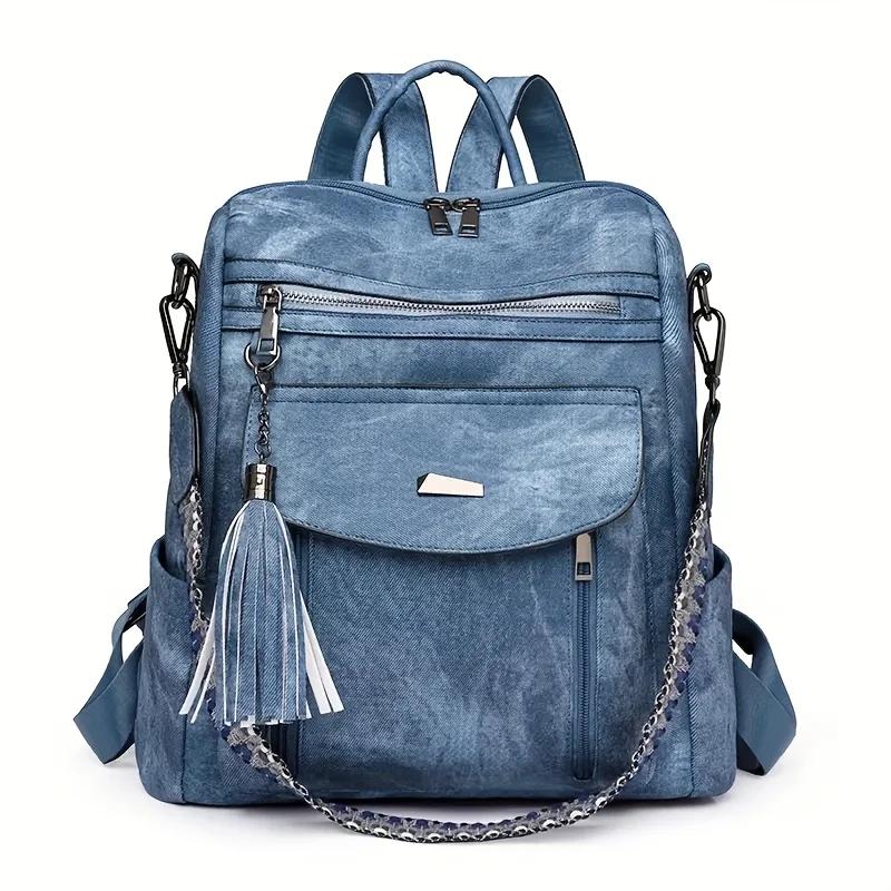 Adjustable Straps, Women's Large Capacity Backpack Stylish, Multiple Compartments, and Decorative Tassel Zipper Pulls Casual