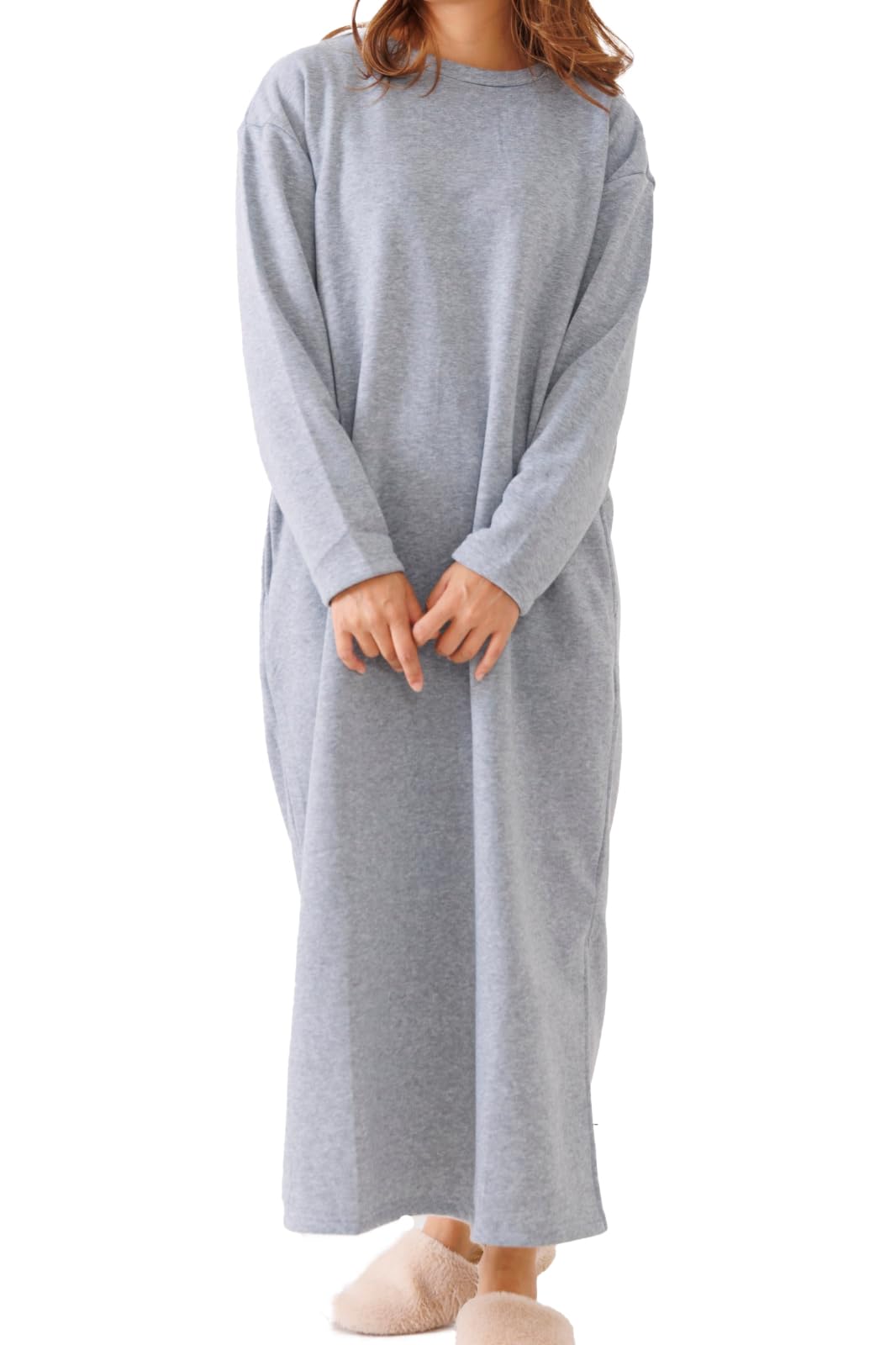 

MORE AUNI Round Long Classic Casual BN8301S Women s Pajamas, Fall/Winter, Fleece-Lined, Neck, Length, Loungewear, (GRY M-L)