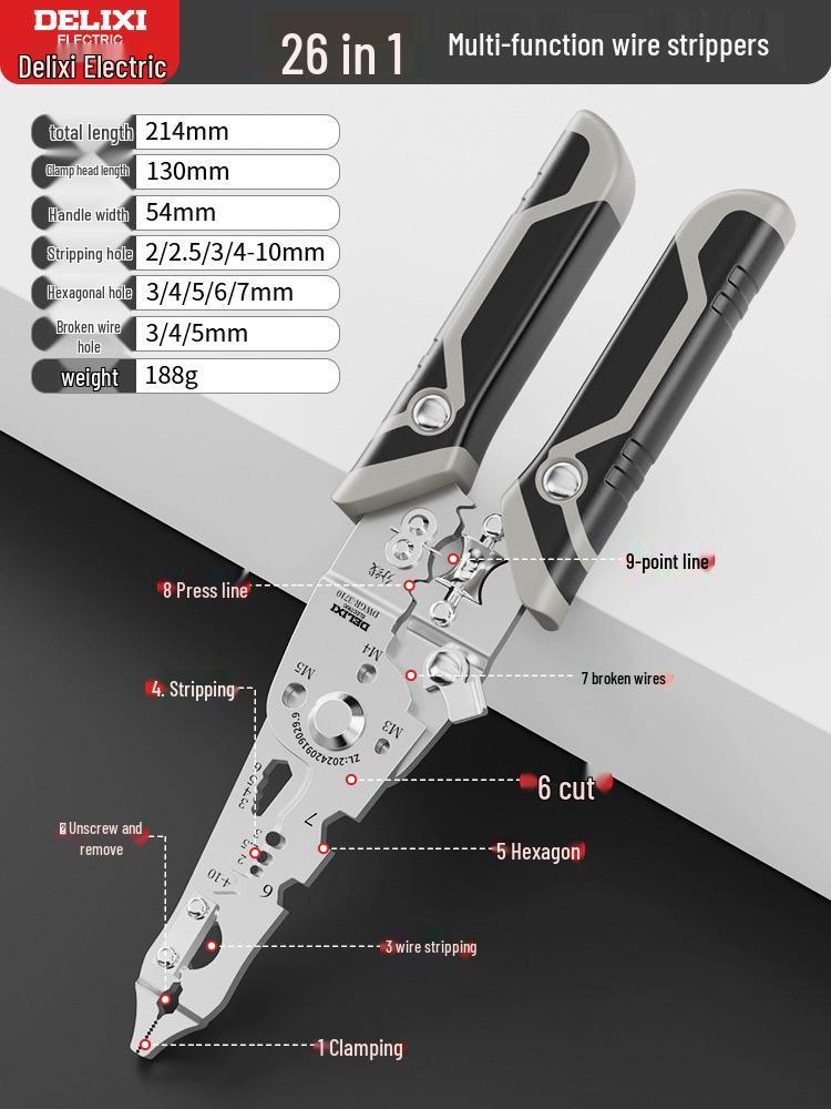 Delixi Electrician s Multifunctional Wire Stripper & Crimper