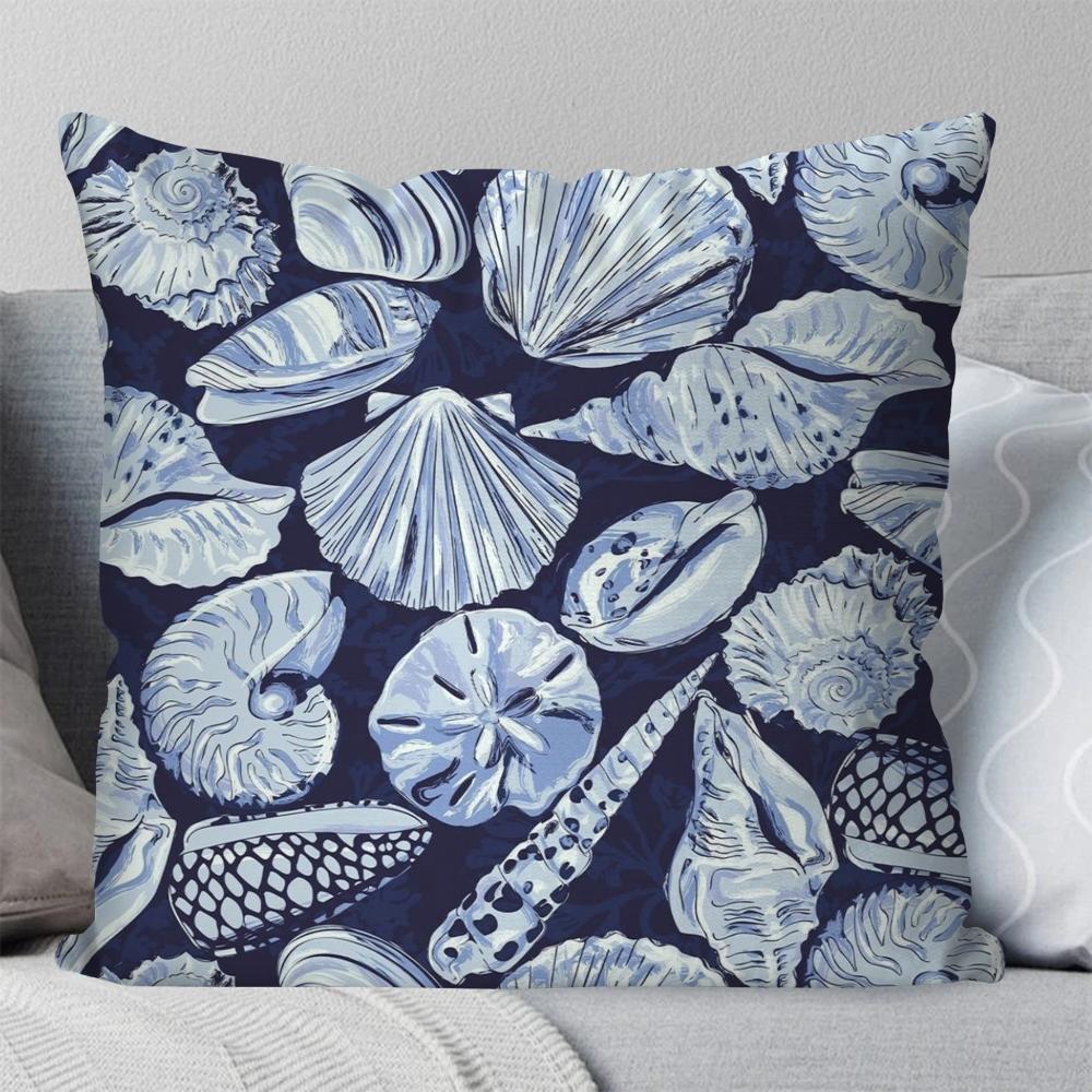 1pc Marine Organism Shells Pillow Case Square Pillow Bedroom Sofa Leisure Comfort Cushion Car Living Room Home Decoration 40X40