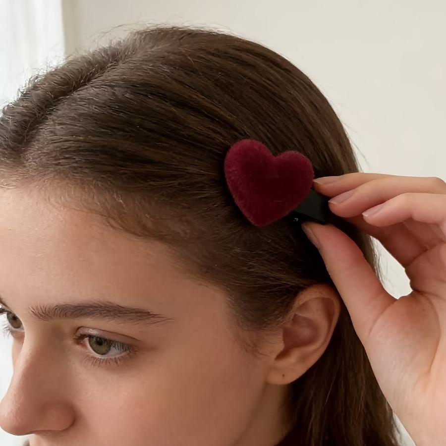 6pcs Velvet Heart Hair Clips, Women's Bangs and Flyaway Hair Clips, Delicate and Cute Small Hairpins for Braiding, Side Hair Clips
