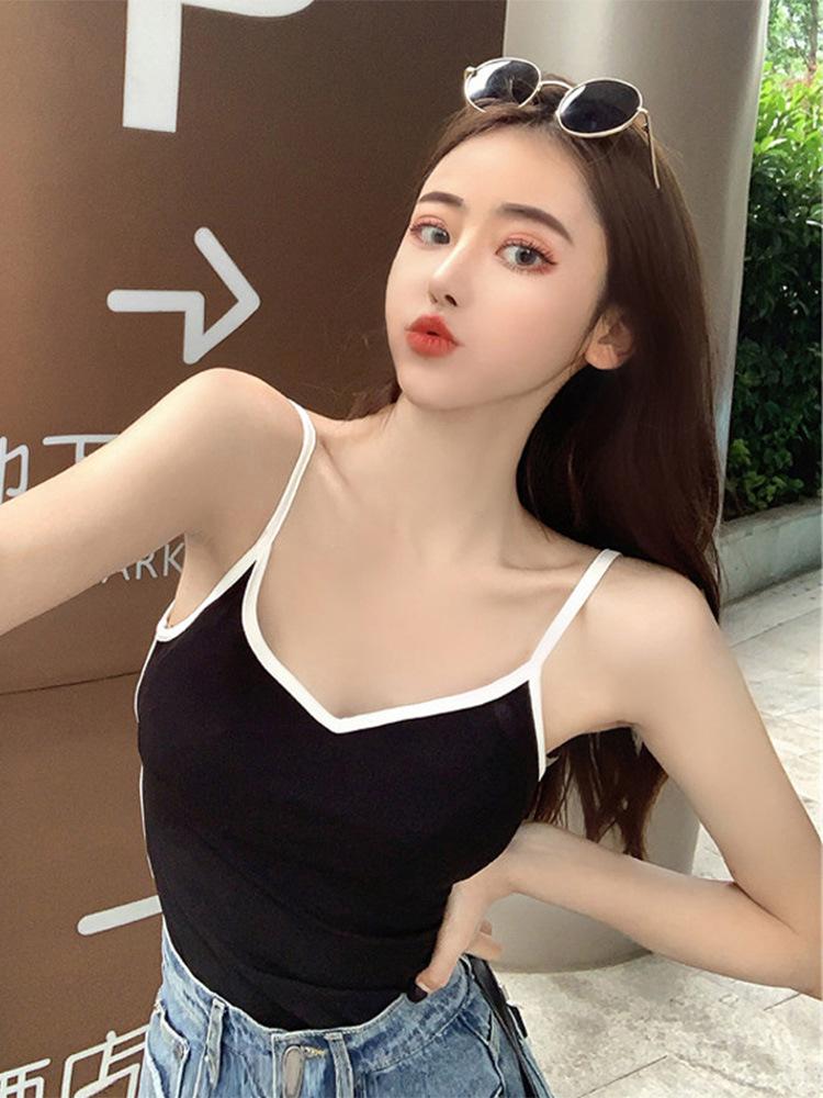 2026 Spring-Summer Women's V-Neck Cotton Camisole with Built-in Bra, Slim Fit Inner/Outer Wear