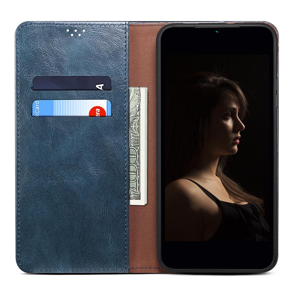 

For Google Pixel 8 Pro Waxy Crazy Horse Texture Leather Wallet Case Flip Stand Phone Cover Blue