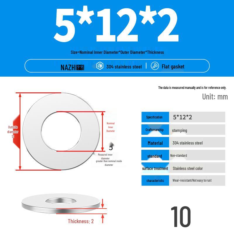 Thickened 304 Stainless Steel Flat Washer Spacer (M4-M8)