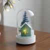 Christmas Dome Glass Ornament LED Light Up Reindeer Christmas Tree Little Church in Cloche Tabletop Decoration for Indoor Room Desktop Decor