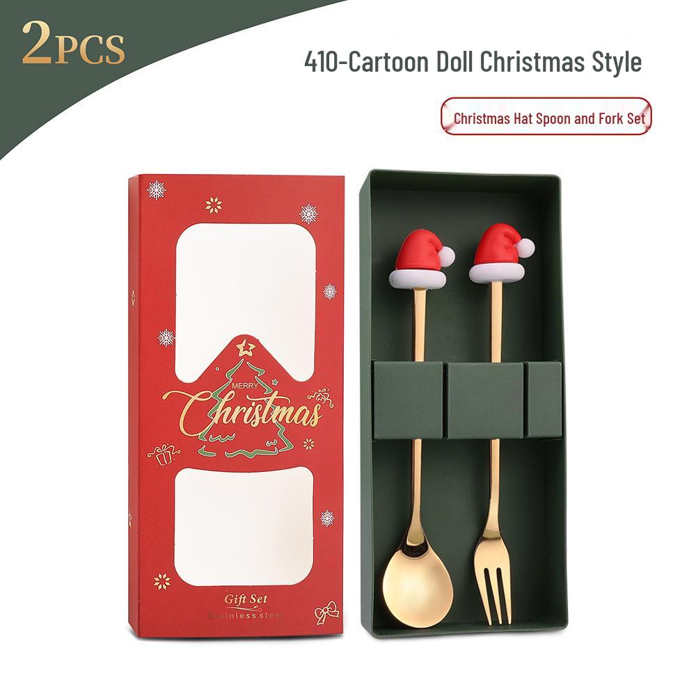Creatieve Kerstman Koffielepel & Dessertvork Set - Roestvrijstalen Bestek voor Kerst