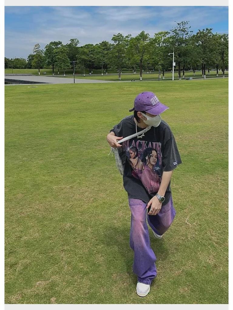 2023 Men's Retro Purple Wide-Leg Jeans - American Hip Hop Street Fashion