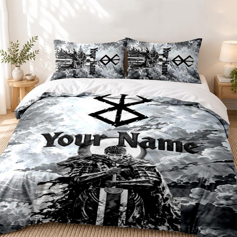 Berserk Custom Name 3pc set Perfect for bedroom use Comfortable bedding set includes a duvet cover and two pillowcases Ideal birthday or Christmas gif