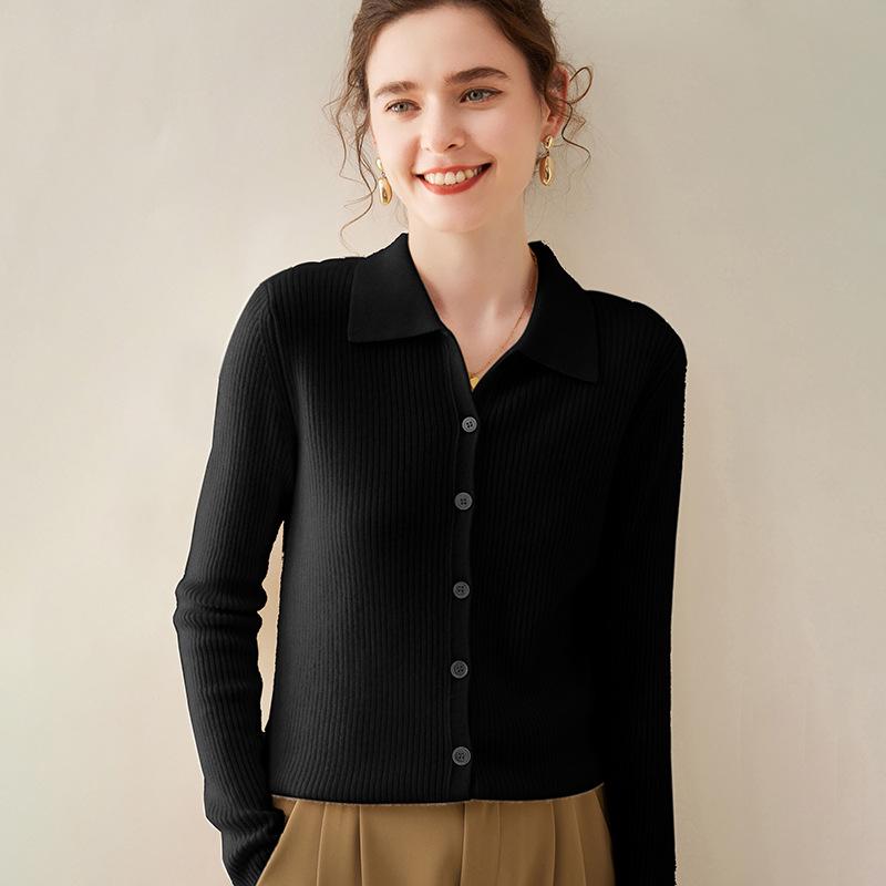 

Женский кашемировый кардиган с воротником поло - Вязаный топ облегающего кроя для осени и зимы L - suitable for 58-62 kg