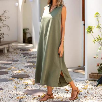 Neues Damen-V-Ausschnitt-Kleid für Frühling und Sommer, locker, lässig, ärmellos