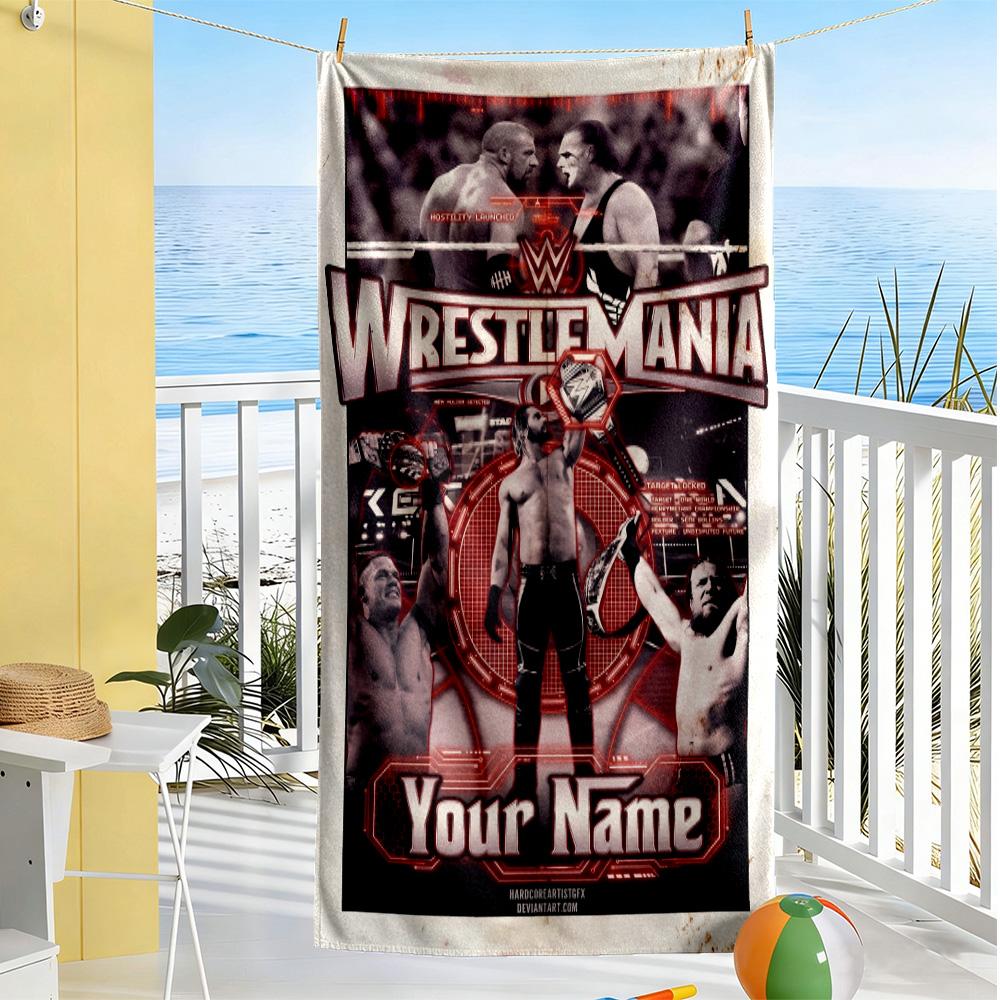 Wrestlemania Customize Your Name Beach Towel Soft Durable Quick-Dry Portable for SwimmingBeachCamping Travel Beach AccessoriesGym