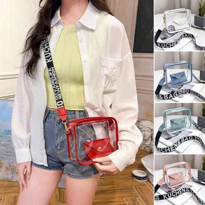 Transparent Crossbody Bag for Women PVC Transparent Candy Color Letter Fashion Shoulder Bag Jelly Bag Small Square Bag