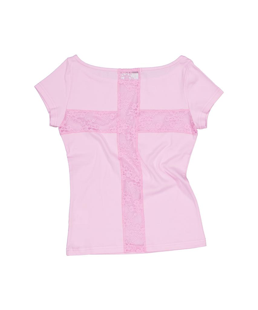 Setup Exe Lace Cross T-Shirt / Pink