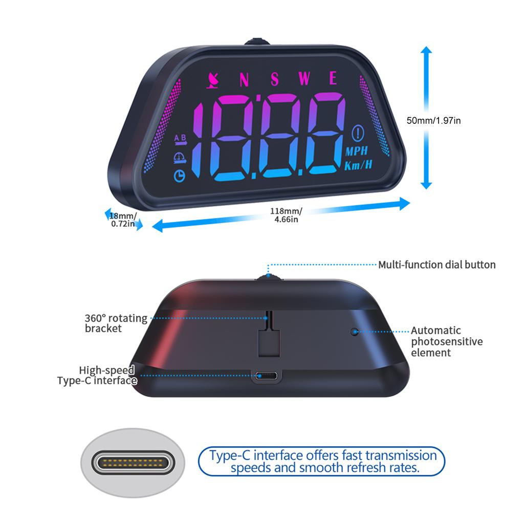 Digital Speedometer, Universal KM H MPH Car Heads Up Display with Speed, Overspeed Alarm for All Vehicles
