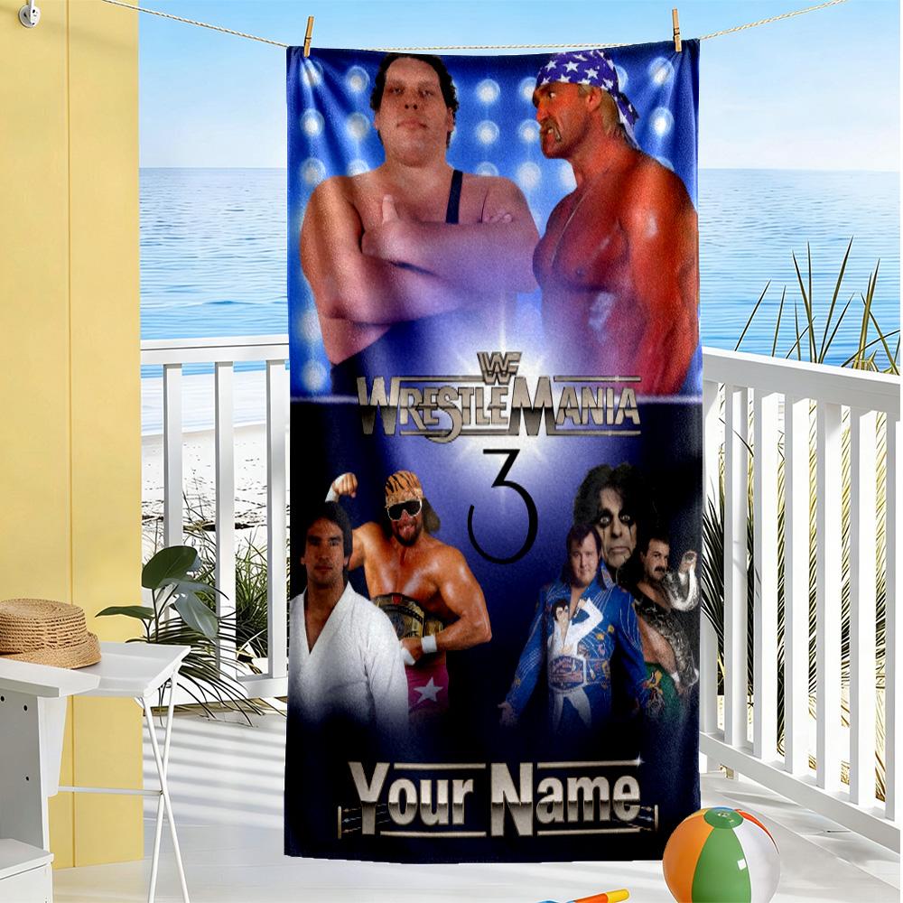 Wrestlemania Personalized Name Beach Towel Quick-Dry Soft Microfiber Perfect for Traveling Yoga Camping and Swimming