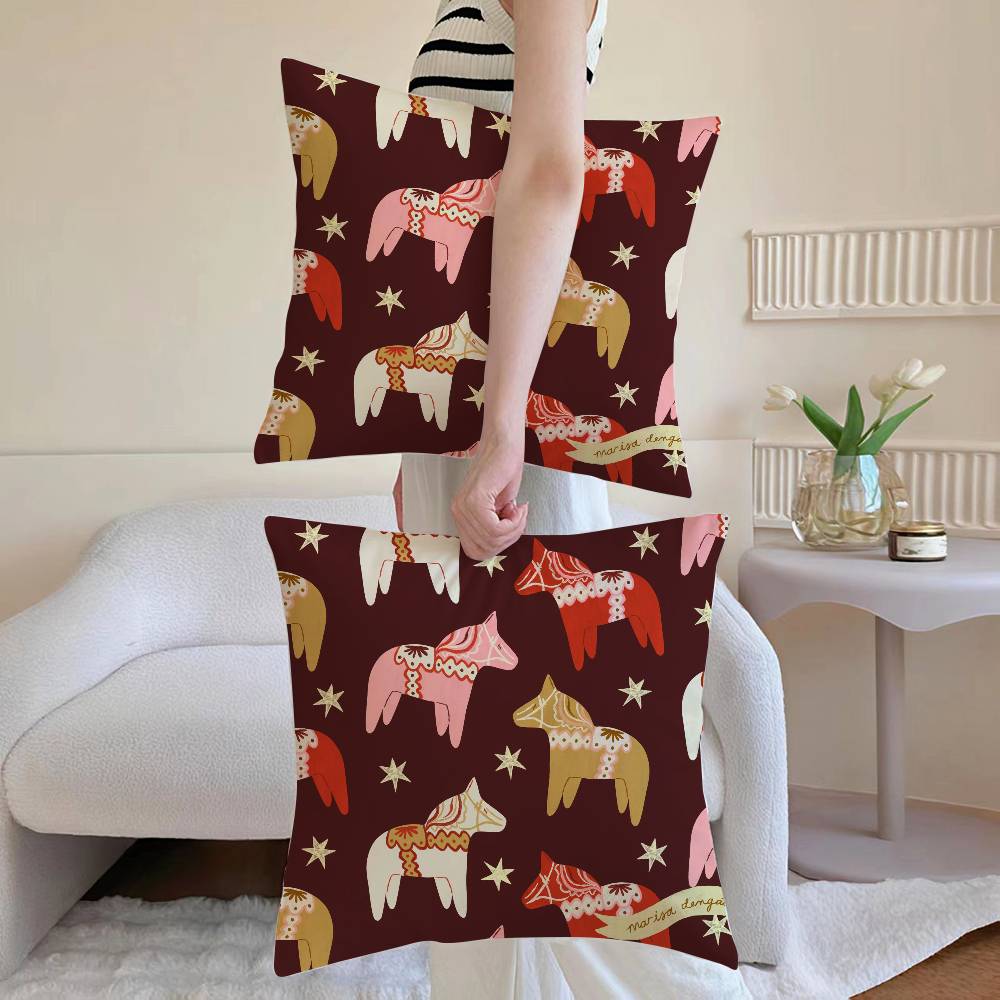 

Наволочка с принтом Дала-лошадки Наволочка против пылевых клещей Потайная молния Шелковистый короткий плюш Чехол для диванной подушки 12x12Inch