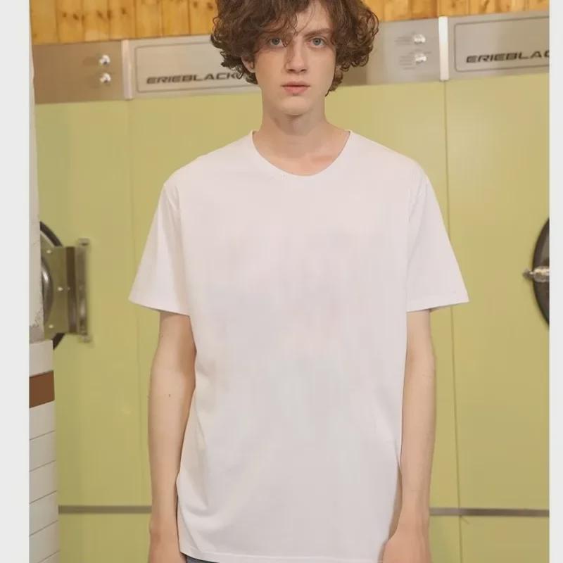 Men's Slim Fit Cotton T-Shirt: Korean Style, Short-Sleeved, Round Neck, Ideal for Spring/Summer, Available In Black, White, and Gray.