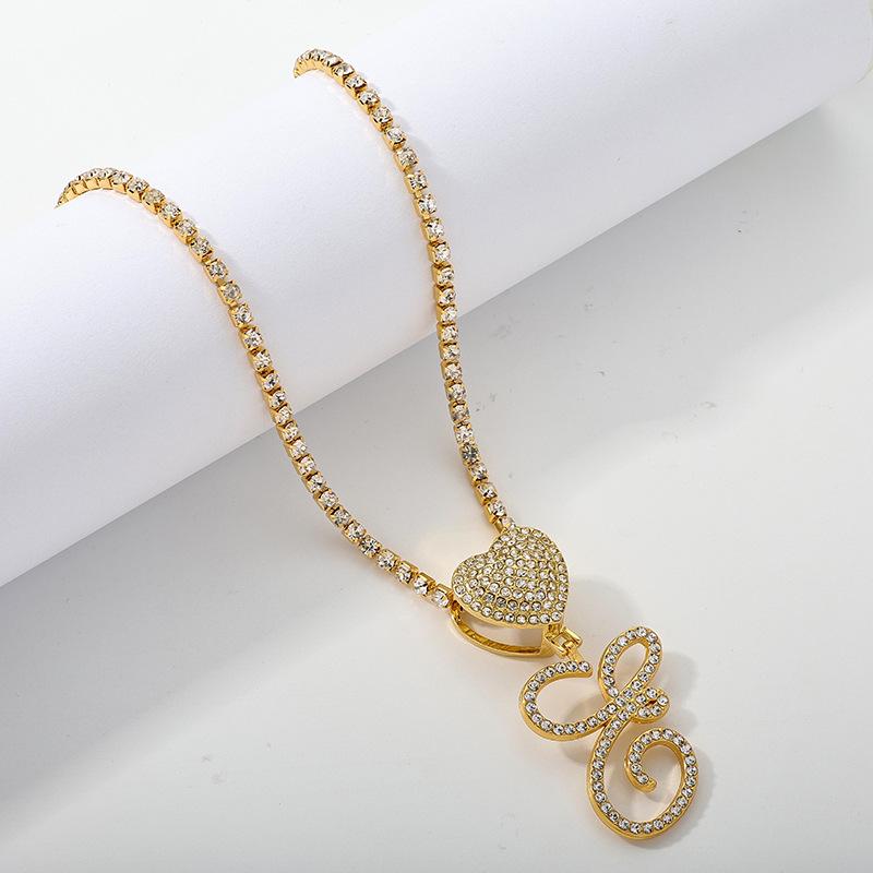 26 Flower Letter Necklace: Hip Hop Heart Pendant with Full Diamond Inlaid Tennis Chain for Women
