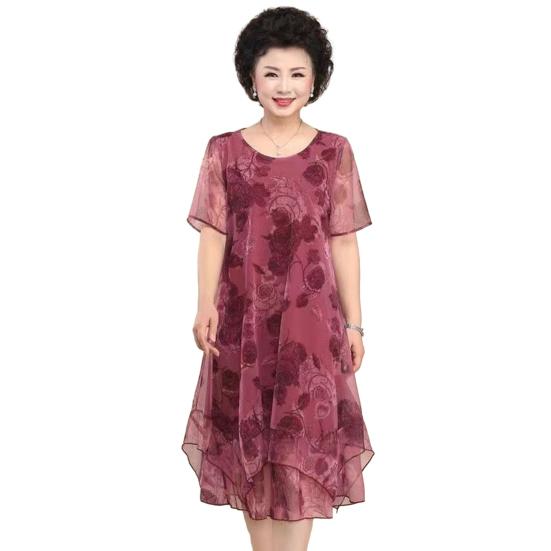 

Платье миди для мамы, двухслойное платье с цветочным принтом, неровный подол, круглый вырез, короткие рукава, тонкое, мягкое женское платье больших размеров, длиной до середины икры L красный