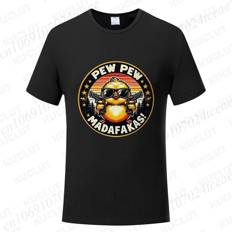 Pew Pew Madafakas Men's T-shirts Cute Chick Funny Graphic Tops Summer Short Sleeve Tees Trendy Streetwear Male Oversized Clothes
