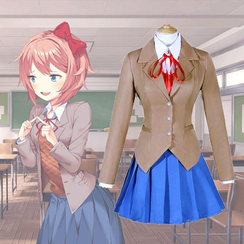Sayori Yuri Natsuki Monika Prachtige Schooluniform Jurk Cosplay Kostuum Volledige Set