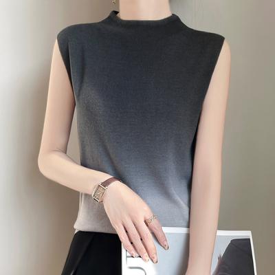 Women's Spring New Worsted Wool Round Neck Knitted Vest Loose Gradient Colour Design Sense Sleeveless Tops