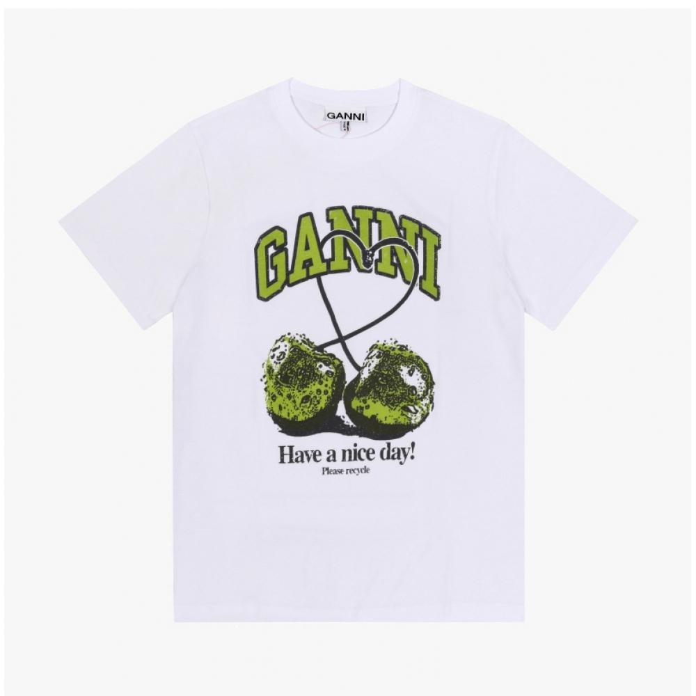 Ganni Zelené Třešňové Logo Potisk Dámské Tričko T4291 151